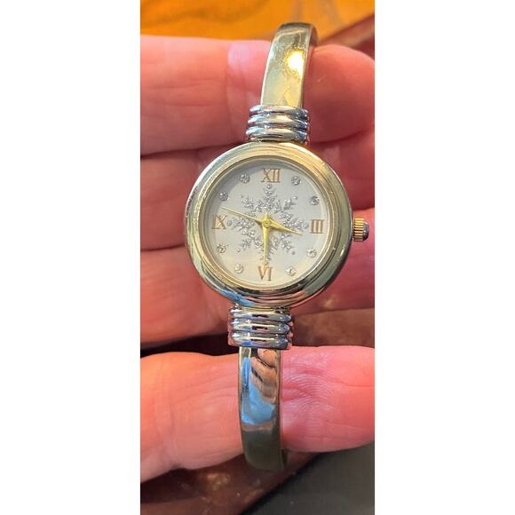 Women's Charter Club Gold Tone Watch, Bangle Bracelet with Snowflake Pattern - Picture 2 of 3